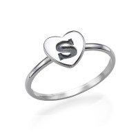 Heart Initial Ring in Sterling Silver